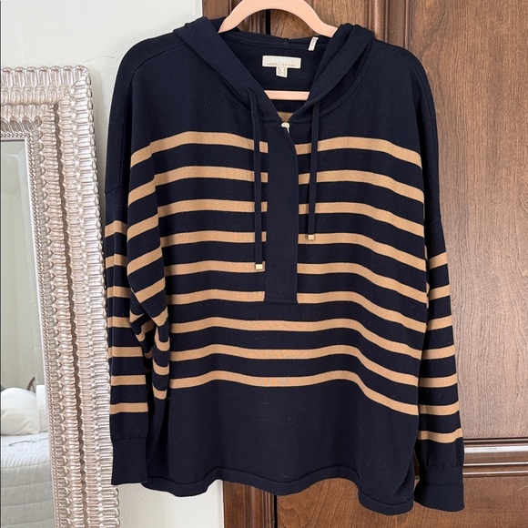 Barbour Sweaters - Striped Navy and Tan Hooded sweater from Anthropologie